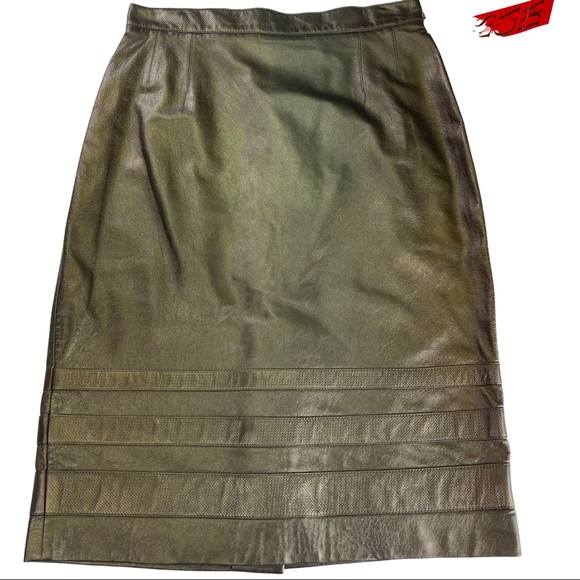 NWT VTG Escada Leather Skirt Metallic Bronze Sz 38 - Picture 4 of 10